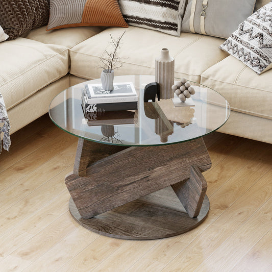 Round Glass Coffee Table, 32 Inch, Tempered Glass Top, Gray End & Side Tables Gray at Gallery Canada
