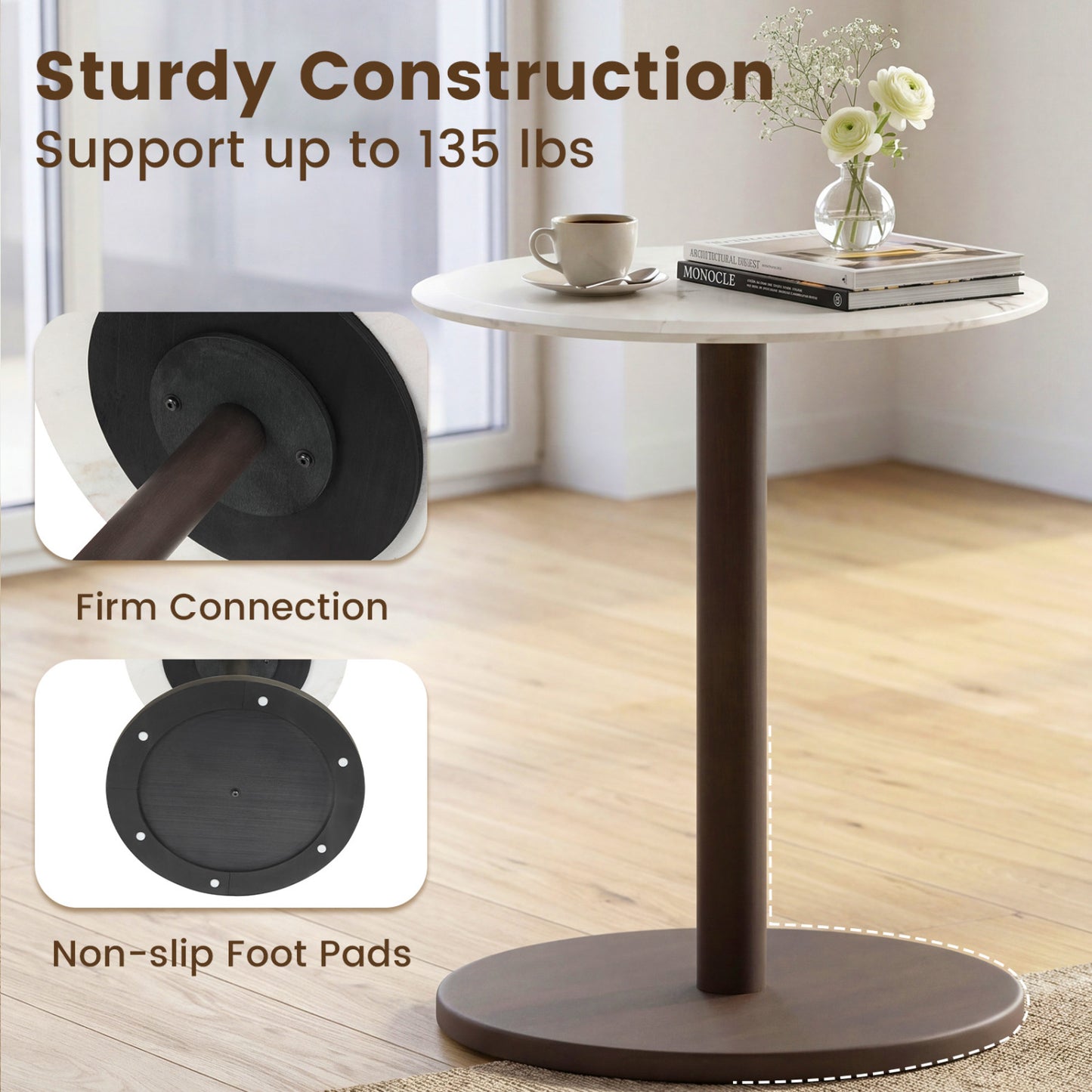 Round Marble Side Table with Stone Finish, Black & White End & Side Tables at Gallery Canada