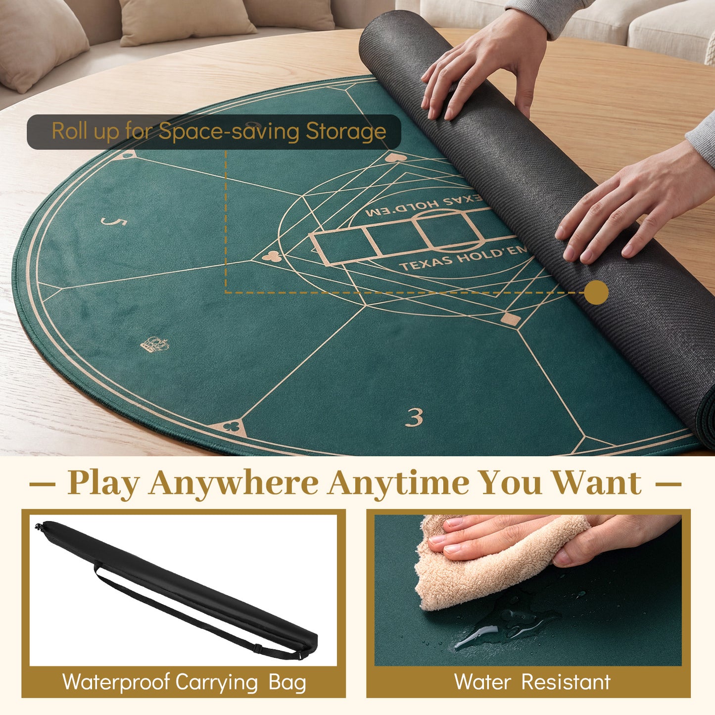 40 Inch Round Poker Mat, Portable Foldable Anti-Slip, Green Game Room at Gallery Canada