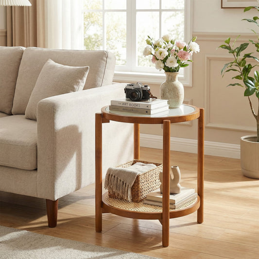 Round Side Table 2-Tier Boho End Table, Walnut End & Side Tables Walnut at Gallery Canada