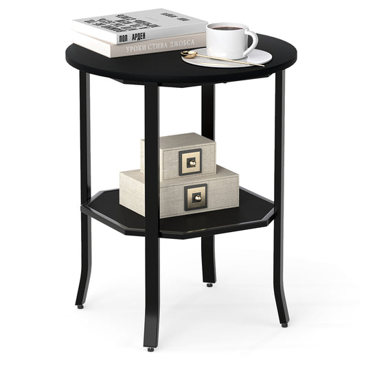 Round Side Table, 2-Tier Nightstand With Storage Shelf, Black End & Side Tables Black at Gallery Canada