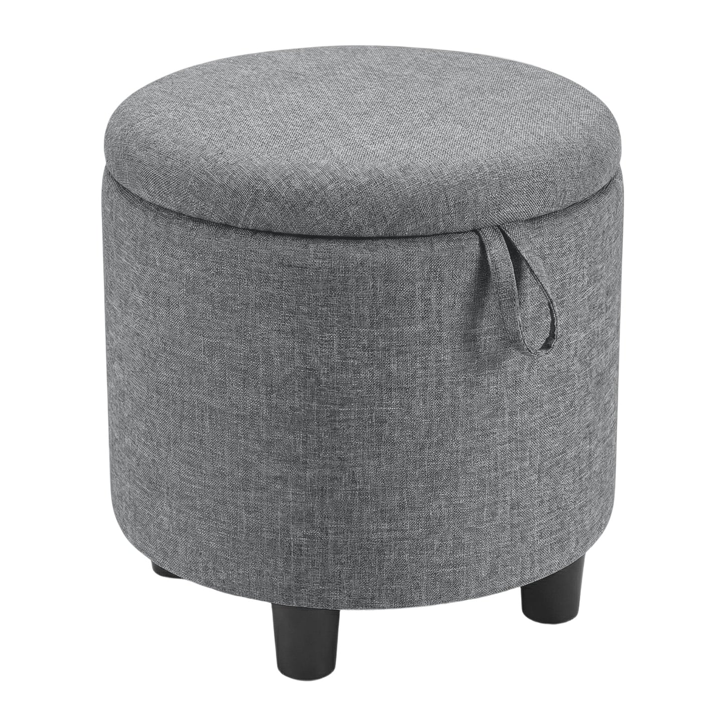 Round Storage Ottoman, Linen Fabric, Upholstered Footrest Stool, Gray Ottomans Gray at Gallery Canada