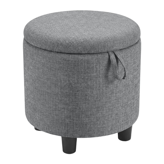 Round Storage Ottoman, Linen Fabric, Upholstered Footrest Stool, Gray Ottomans Gray at Gallery Canada