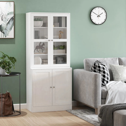 Modern Bookcase Storage Cabinet with Doors, 2 Adjustable Shelves, White White Bookshelves White at Gallery Canada