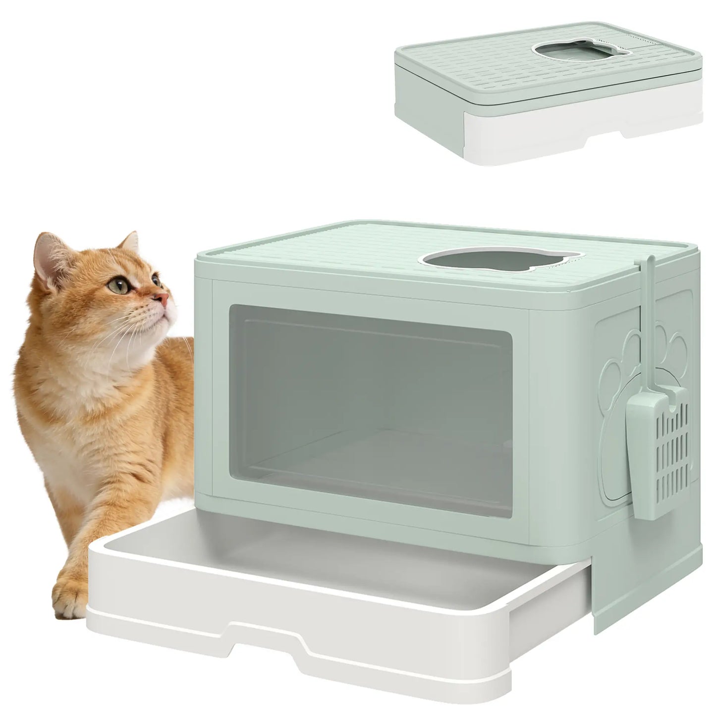 Cat Litter Box, Front Enter Top Exit, Pull Out Tray, Scoop, Green Cat Litter Box Enclosures at Gallery Canada