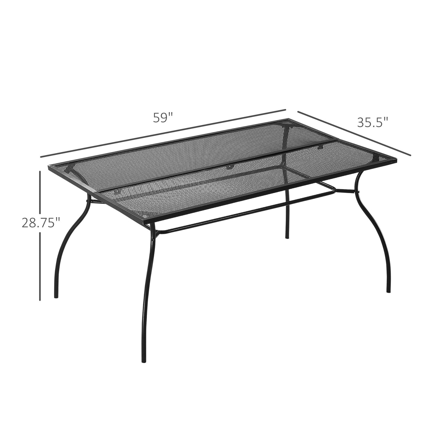 59" Outdoor Dining Table, Metal Frame Rectangular Patio Table for 6 with Mesh Tabletop for Garden, Backyard and Lawn, Black at Gallery Canada