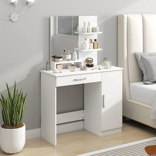 Vanity Desk With Mirror, Drawer, Shelves, Cabinet, Adjustable Shelves Dressing & Vanity Tables White at Gallery Canada