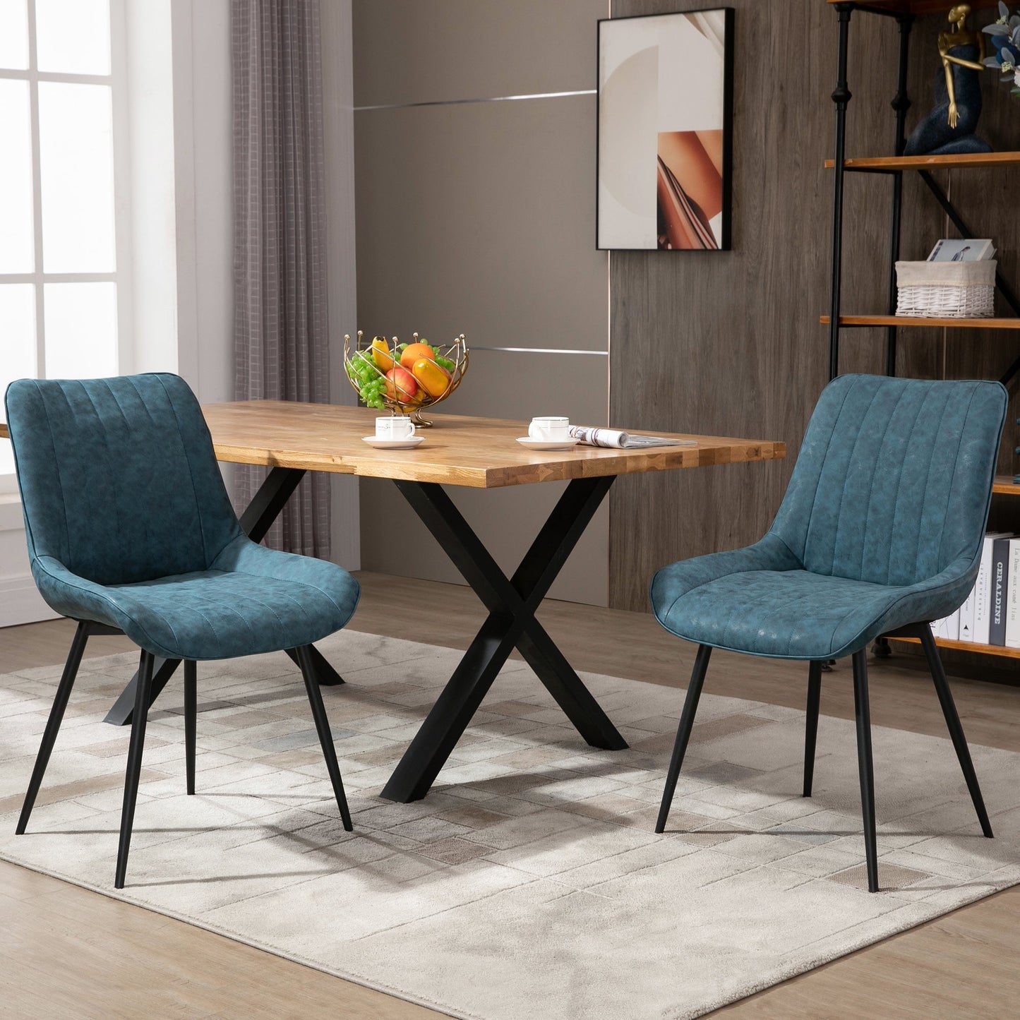 Dining Chairs Set of 2, PU Upholstered Accent Chairs with Metal Legs for Kitchen, Blue at Gallery Canada