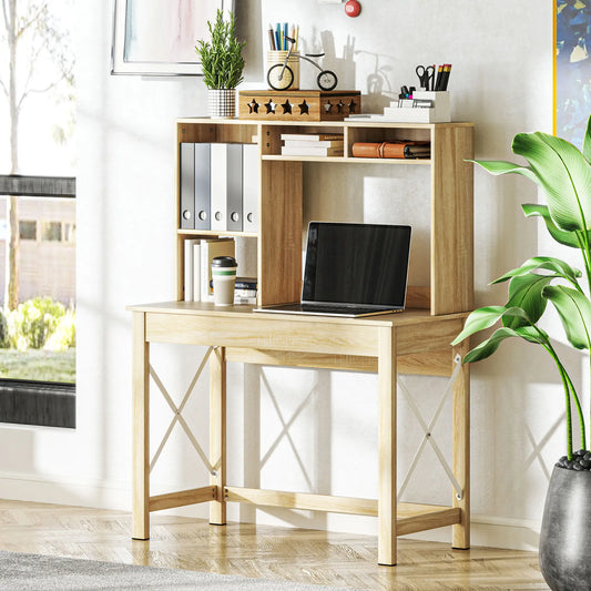 Computer Desk with Hutch, Home Office Study Table, Oak Computer Desks Oak, White at Gallery Canada