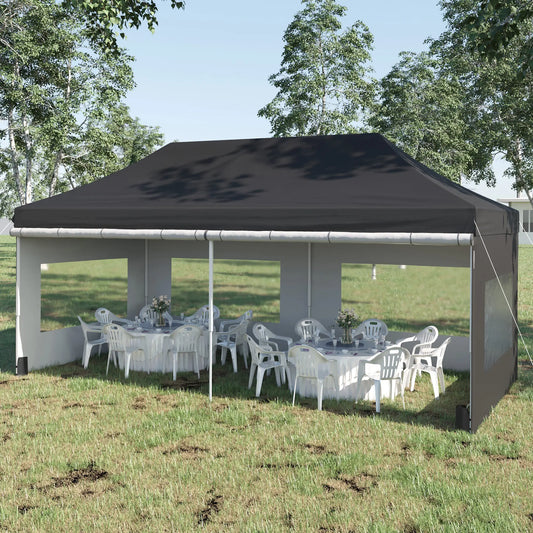 20' x 10' Folding Canopy Tent, Sidewalls, Windows, Black Pop Up Canopies Black, White at Gallery Canada