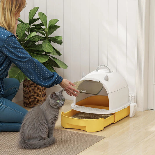 Cat Litter Box With Lid, Front Door Flap, Scoop, Handle, Yellow Cat Litter Box Enclosures Yellow, White, Black at Gallery Canada