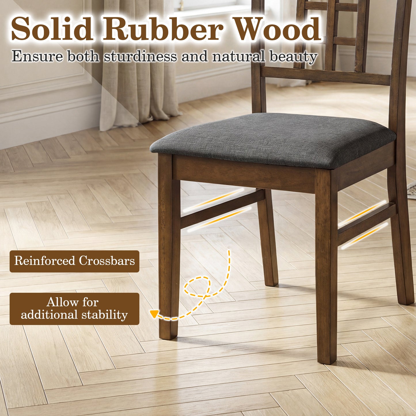 Rubber Wood Dining Chairs, Set of 2, Lattice Back, Brown Dining Chairs at Gallery Canada