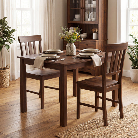 Rubber Wood Dining Chairs, Set of 2, High Slat Backrests, Dark Brown Dining Chairs Dark Brown at Gallery Canada
