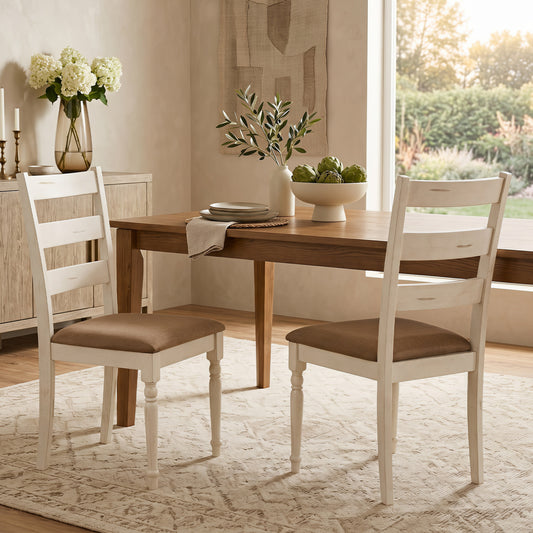 Rubber Wood Dining Chairs Set of 2, Linen Seat, White Dining Chairs White at Gallery Canada