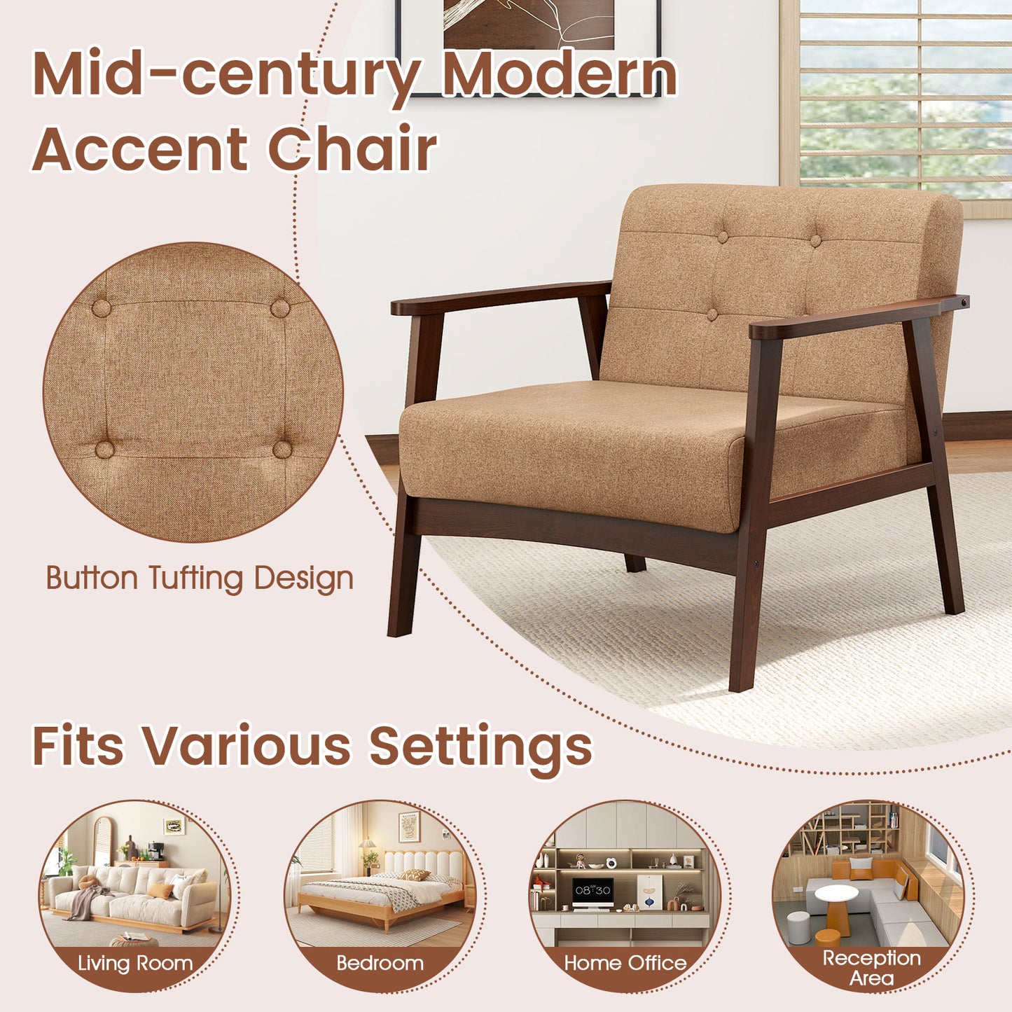 Rubber Wood Frame Accent Chair, Beige Accent Chairs at Gallery Canada