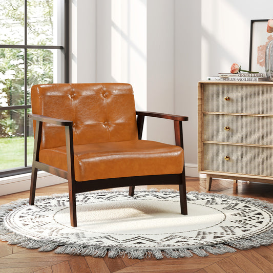 Rubber Wood Frame Accent Chair with Armrest for Living Room, Walnut Accent Chairs Walnut at Gallery Canada