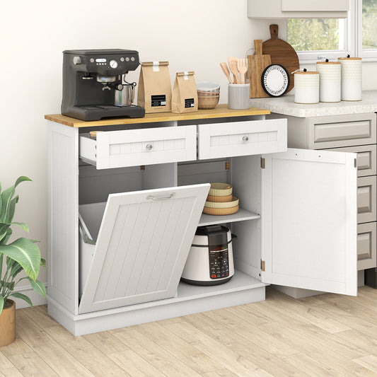 Rubber Wood Kitchen Trash Cabinet with Single Trash Can Holder and Adjustable Shelf, White Sideboards Cabinets & Buffets White at Gallery Canada