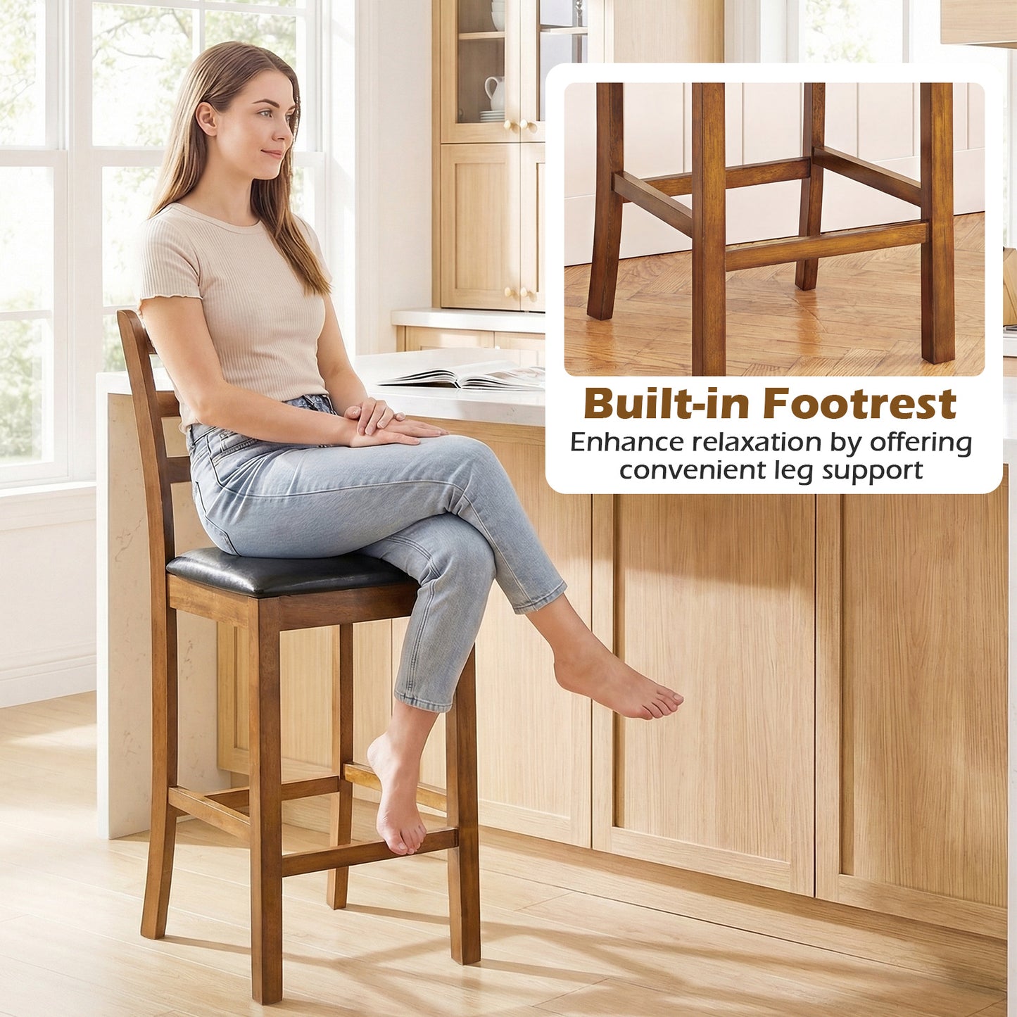 Rubber Wood Ladder Back Bar Stools, 24 Inch, Set of 2, Walnut Bar Stools at Gallery Canada