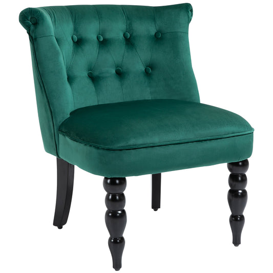 Vintage Leisure Accent Chair with Button Tufted Straight Back, Turned Legs, Thick Sponge Padding for Living Room, Dining Room, Study, Dark Green - Gallery Canada