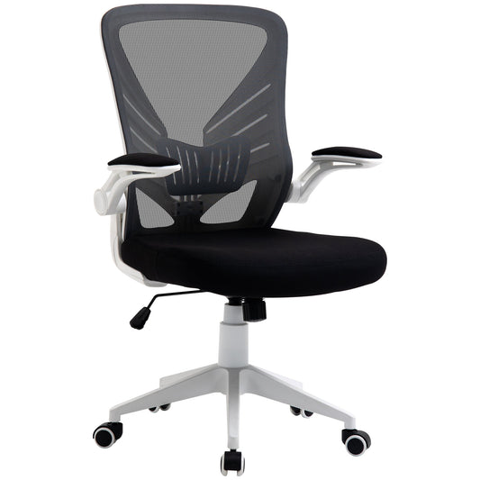 Mesh Office Chair Swivel Task Desk Chair with Lumbar Back Support, Flip-Up Arm, Adjustable Height, Grey Black - Gallery Canada