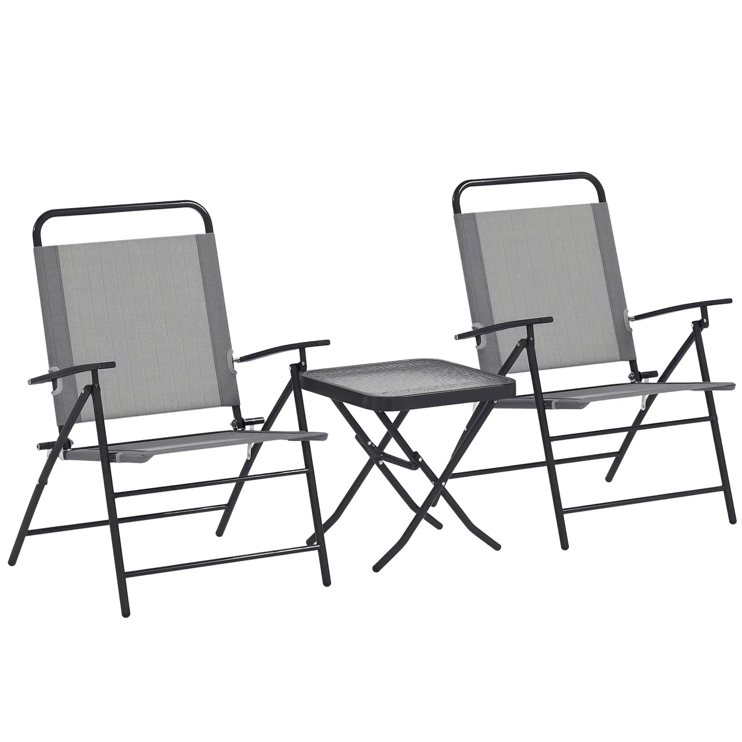 Folding Bistro Set, Adjustable Chairs, Glass Top Table, Grey Bistro Sets at Gallery Canada