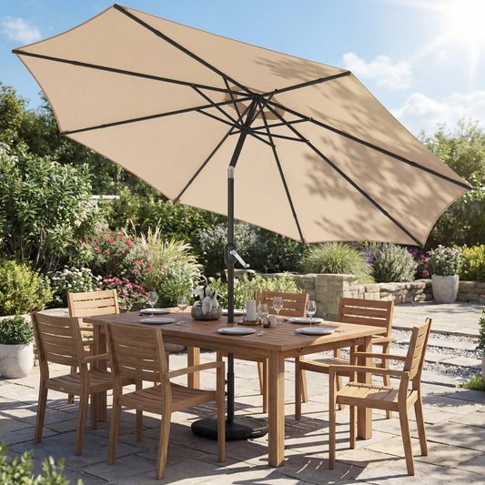 10' x 10' Round Market Umbrella, Crank Tilt, Khaki Sun Umbrellas Khaki, Dark Grey at Gallery Canada