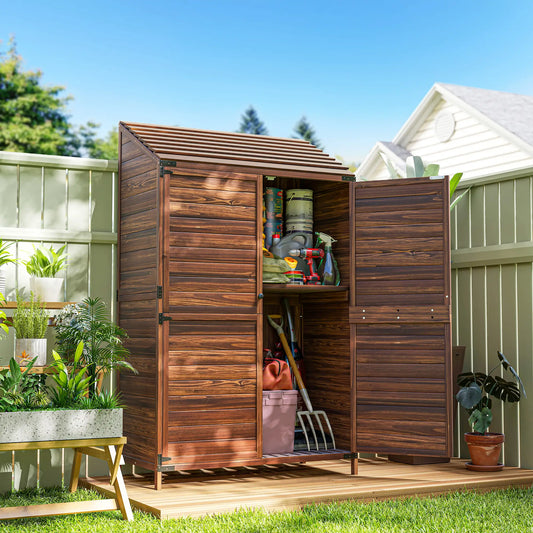 Outdoor Wooden Storage Cabinet, Double Doors with Shelves, Mixed-Brown, Brown Sheds Mixed-Brown at Gallery Canada