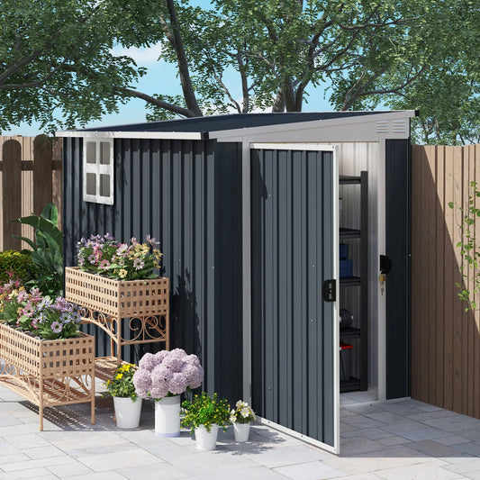 4' x 8' Metal Garden Shed, Outdoor Storage with Window, 2 Vents, Lockable Door Sheds Dark Grey at Gallery Canada
