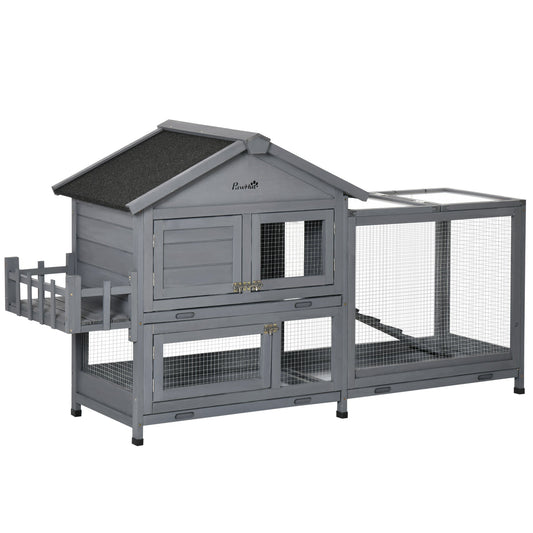 65" Wooden Rabbit Hutch, Pet Playpen with Openable Roof, Bunny House Enclosure with Storage Box, Slide-out Tray, Ramp, for Rabbits and Small Animals, Dark Grey at Gallery Canada