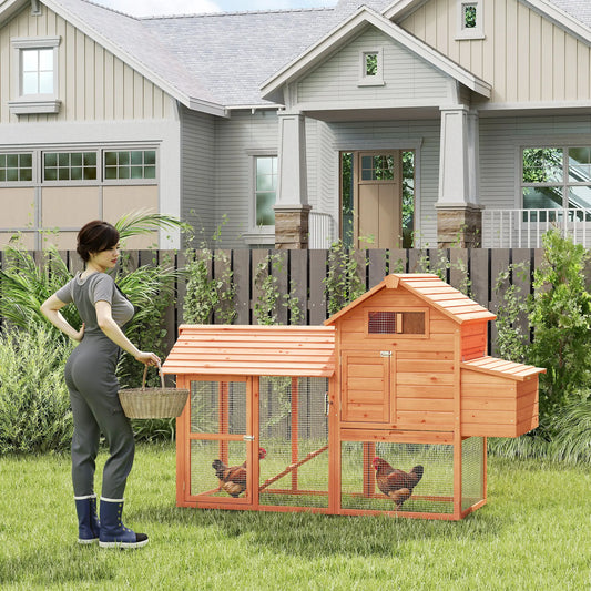 82" Wooden Chicken Coop, Rabbit Hutch, Poultry Cage with Run Chicken Coops Orange at Gallery Canada