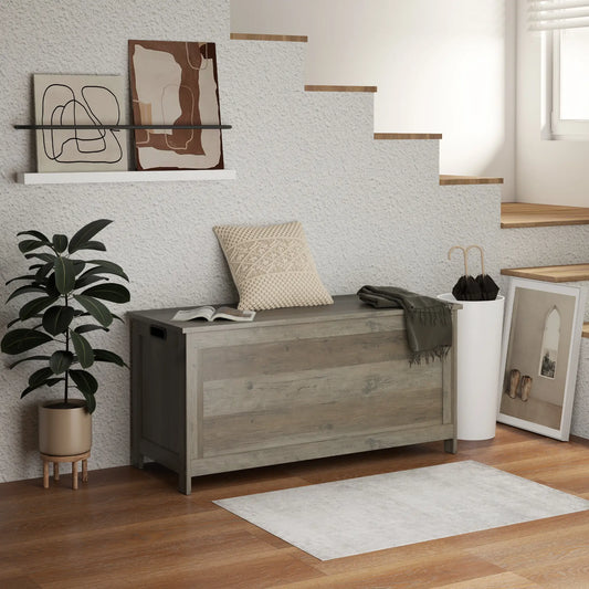 Storage Trunk, Entryway Bench with Side Handles, Distressed, Grey Storage Cabinets Distressed Grey at Gallery Canada