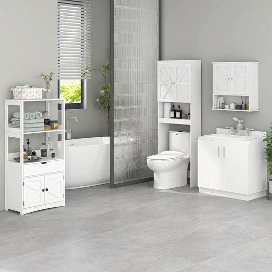 Over Toilet Cabinet, Bathroom Storage with Barn Doors, Open Shelf, White Over The Toilet Storage White at Gallery Canada