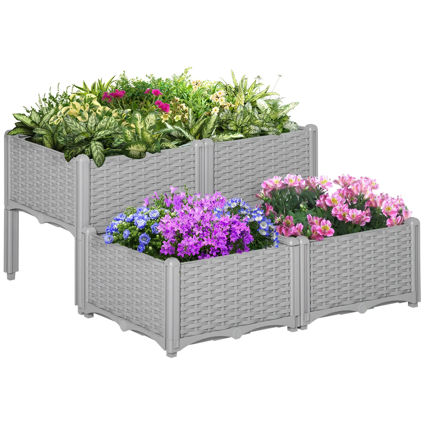 4-Piece Raised Garden Bed, PP Flower Bed, Vegetable Herb Grow Box, Grey Elevated Garden Beds at Gallery Canada