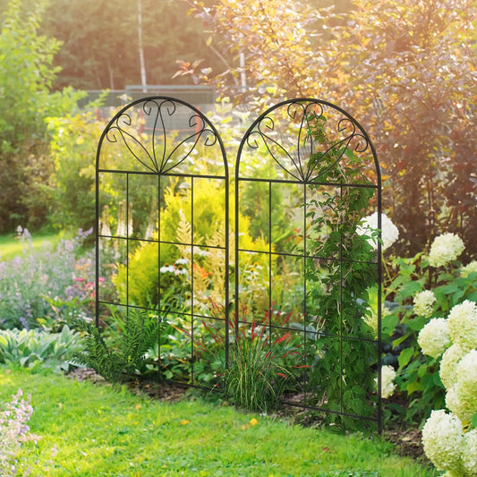 Metal Garden Trellis, Pack of 2, Arched Grid, 20" x 47", Black Plant Stands Black at Gallery Canada