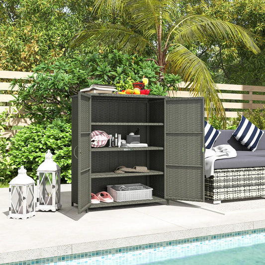 Wicker Outdoor Storage Cabinet, 4 Shelves, 2 Doors, Dark Grey Patio Storage Boxes Dark Grey at Gallery Canada