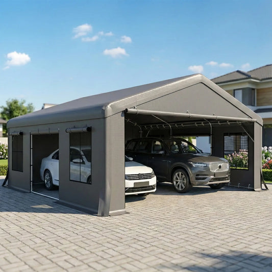 20' x 20' Heavy Duty Carport, Portable Garage Canopy Tent, Dark Grey Car Shelters Dark Grey at Gallery Canada