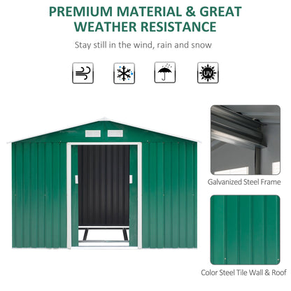 9.1' x 6.4' x 6.3' Garden Storage Shed w/Floor Foundation Outdoor Patio Yard Metal Tool Storage House w/ Double Doors Green at Gallery Canada