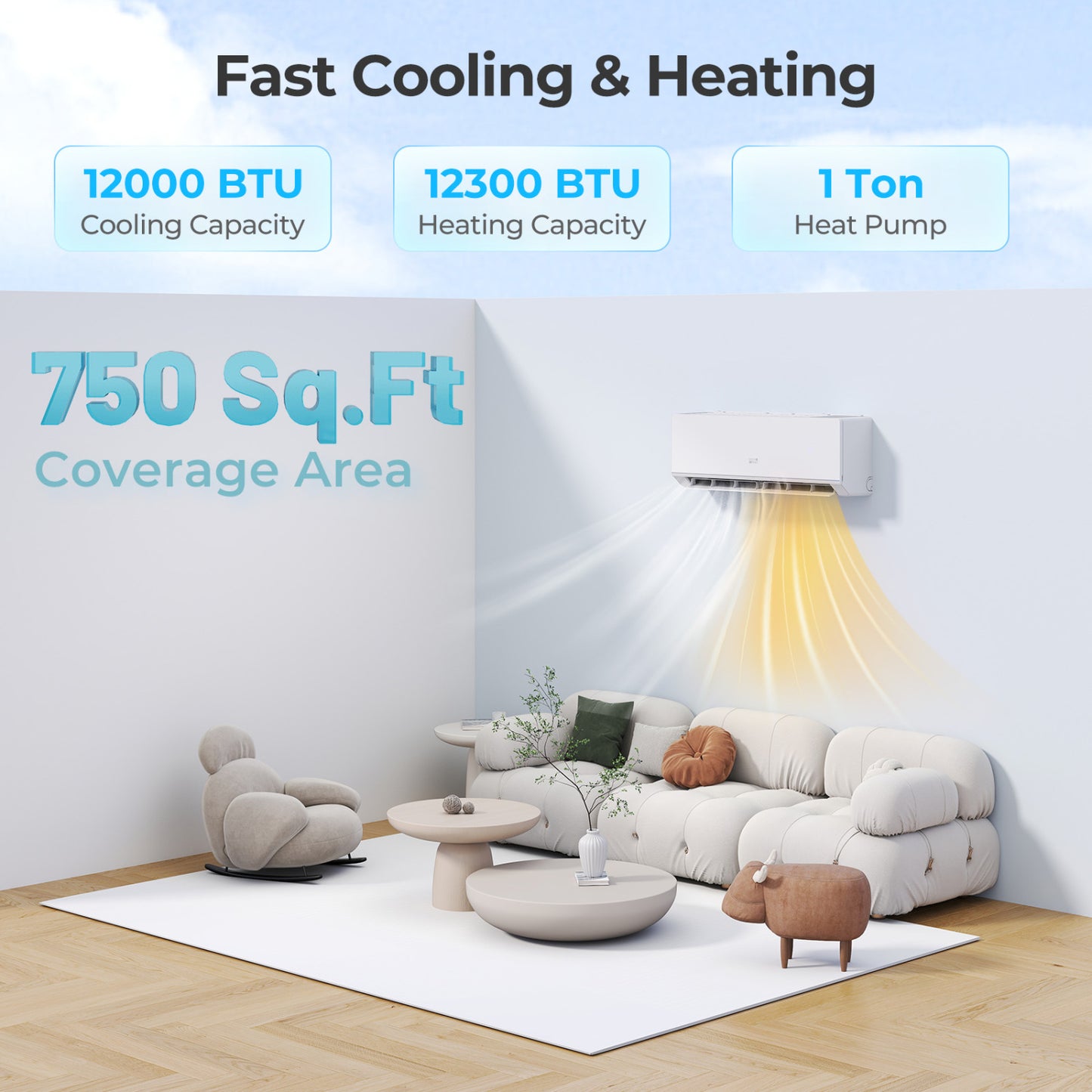 12000 BTU 24 SEER2 Mini Split Heat Pump, White
