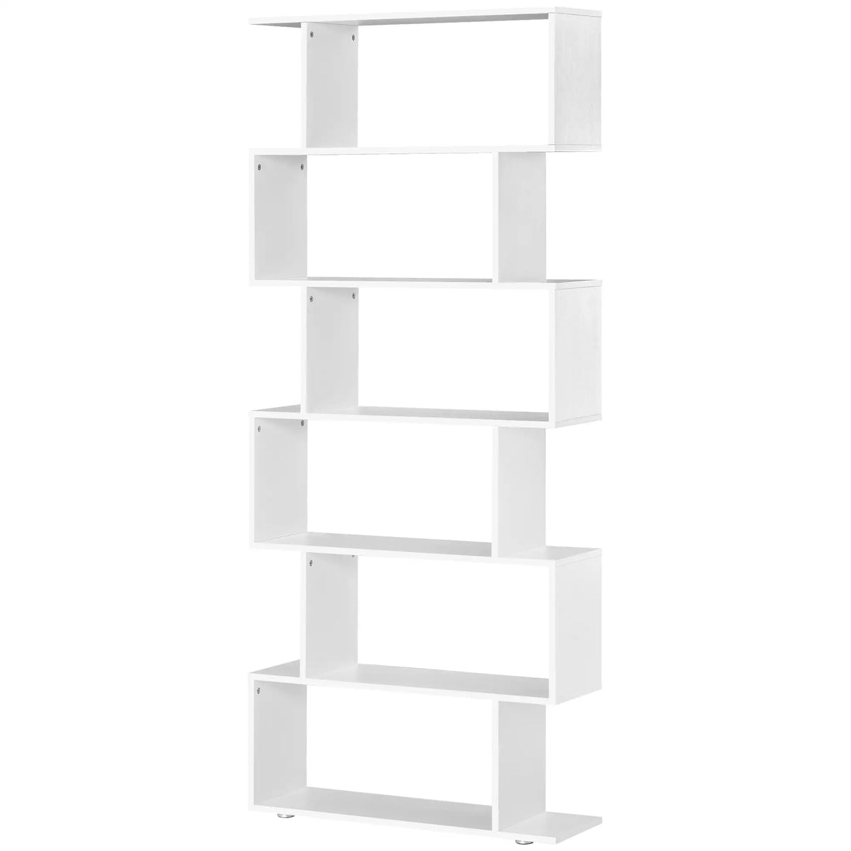 76" 6-Tier Geometric Wooden Bookcase, S Shaped Storage Shelf, White Display Bookshelves at Gallery Canada