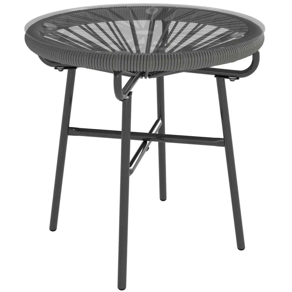 Round Outdoor Rattan Side Table, Tempered Glass Top, Dark Grey Patio Side Tables at Gallery Canada