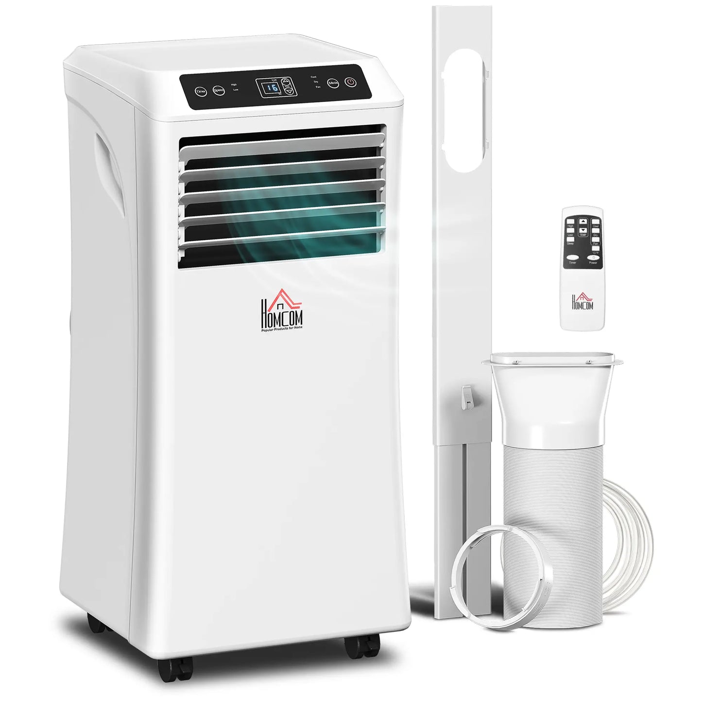 Climatiseur portable 10 000 BTU, Déshumidificateur, Ventilateurs à 2 vitesses, Minuterie 24H, Blanc