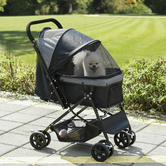 Foldable Pet Stroller, 4 Wheels, EVA Brake, 3-Stage Canopy, Mesh Window, Black Dog Bike Trailers & Strollers Black at Gallery Canada