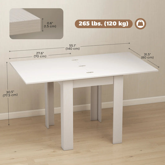 55" Extendable Dining Table for 4-6 Person, Kitchen Table, White Dining Tables White Wood Effect at Gallery Canada