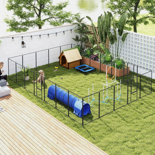 24 Panels 39" Height Heavy Duty Dog Playpen, Grey Houses, Kennels & Pens Grey at Gallery Canada
