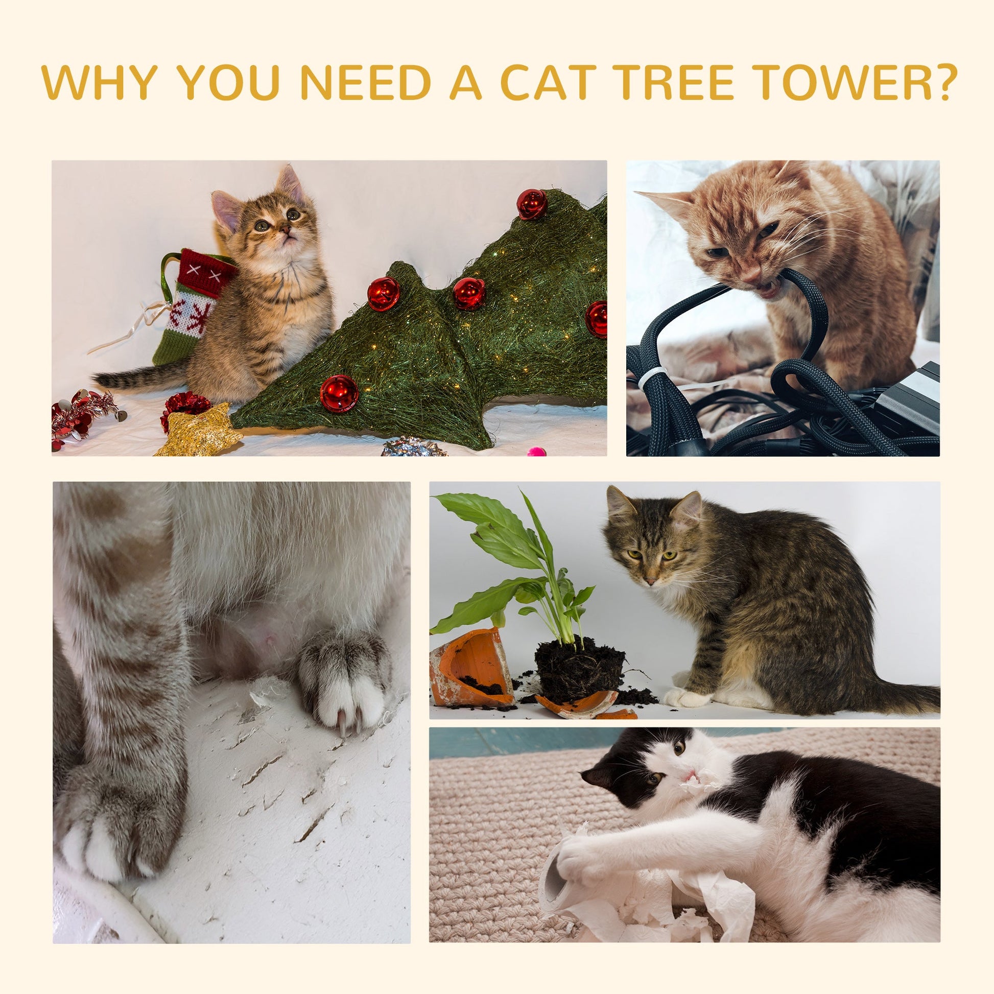 8.5ft Cat Climbing Tree 5-Tier Kitty Activity Center with Scratching Post Beige at Gallery Canada