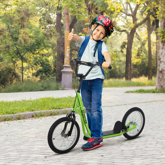 Kids Kick Scooter, 5+ Years, 16'' Inflatable Wheel, Dual Brakes, Green Scooters Green at Gallery Canada