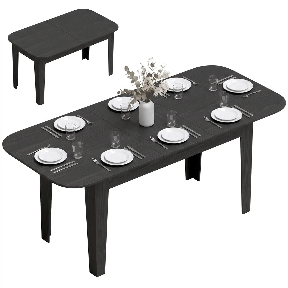 Table à manger ovale extensible pour 4-6, table de cuisine de ferme, noir, noir