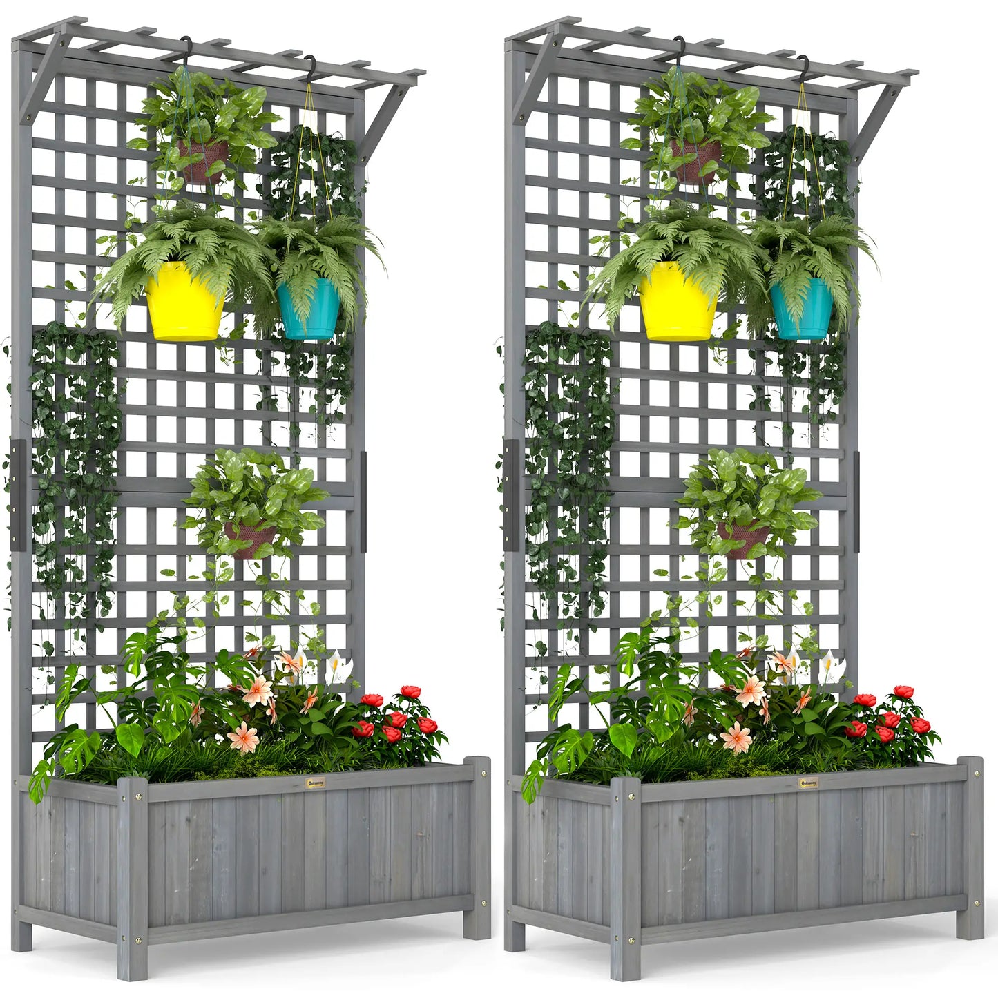 Wood Planter With Trellis, Raised Garden Bed for Privacy Screen, Dark Grey Wooden Planter Boxes at Gallery Canada