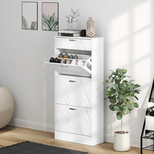 3 Flip Drawer Shoe Cabinet, Marble-Effect Narrow, White Shoe Storage Cabinets & Racks White at Gallery Canada