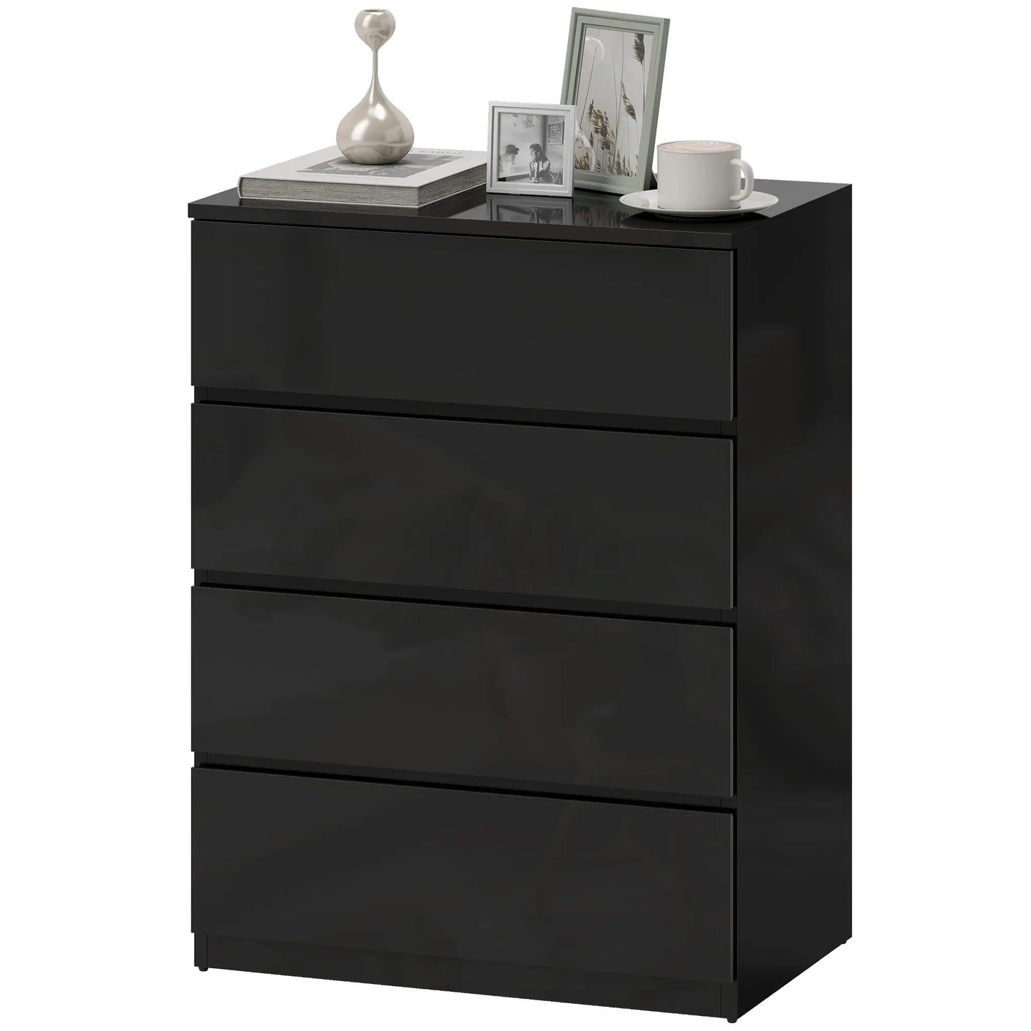 4 Drawer Cabinet, High Gloss Chest With Metal Runners, Black Storage Cabinets at Gallery Canada
